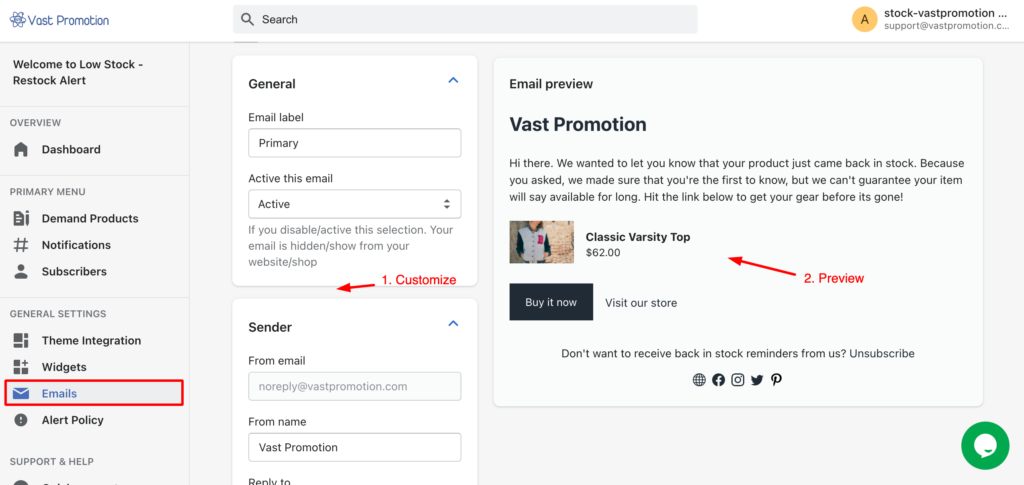 Low Stock - Restock Alert setup guide step 3