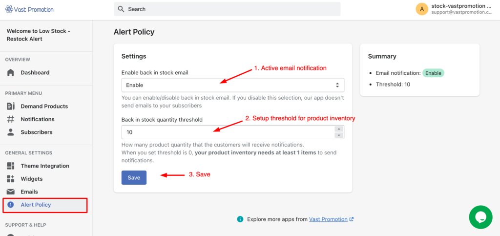 Low Stock - Restock Alert setup guide step 4