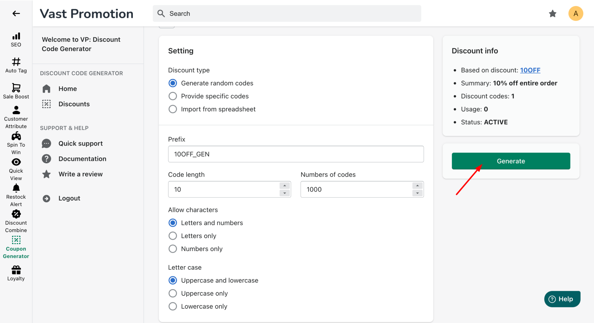 How to setup VP Discount Code Generator on Shopify