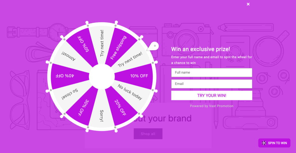 Spin to win popup display
