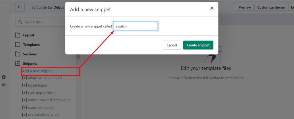 Shopify create snippet